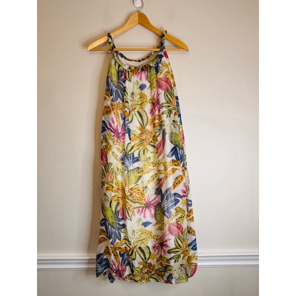 Topical White Lotus Silk Blend Maxi Dress Italy